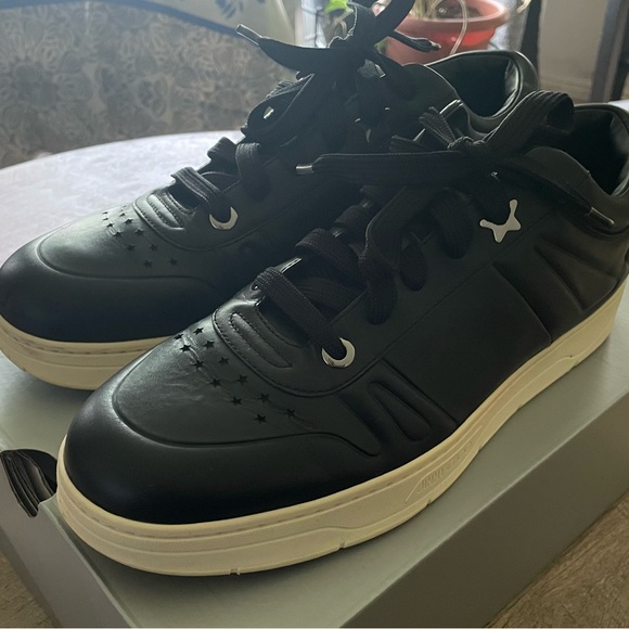 Jimmy Choo Black Leather Sneakers with White Sole